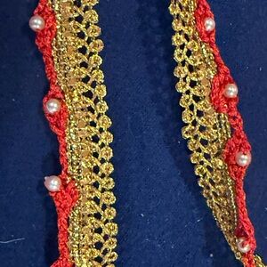 Beautiful golden lace with beads nice crochet style work